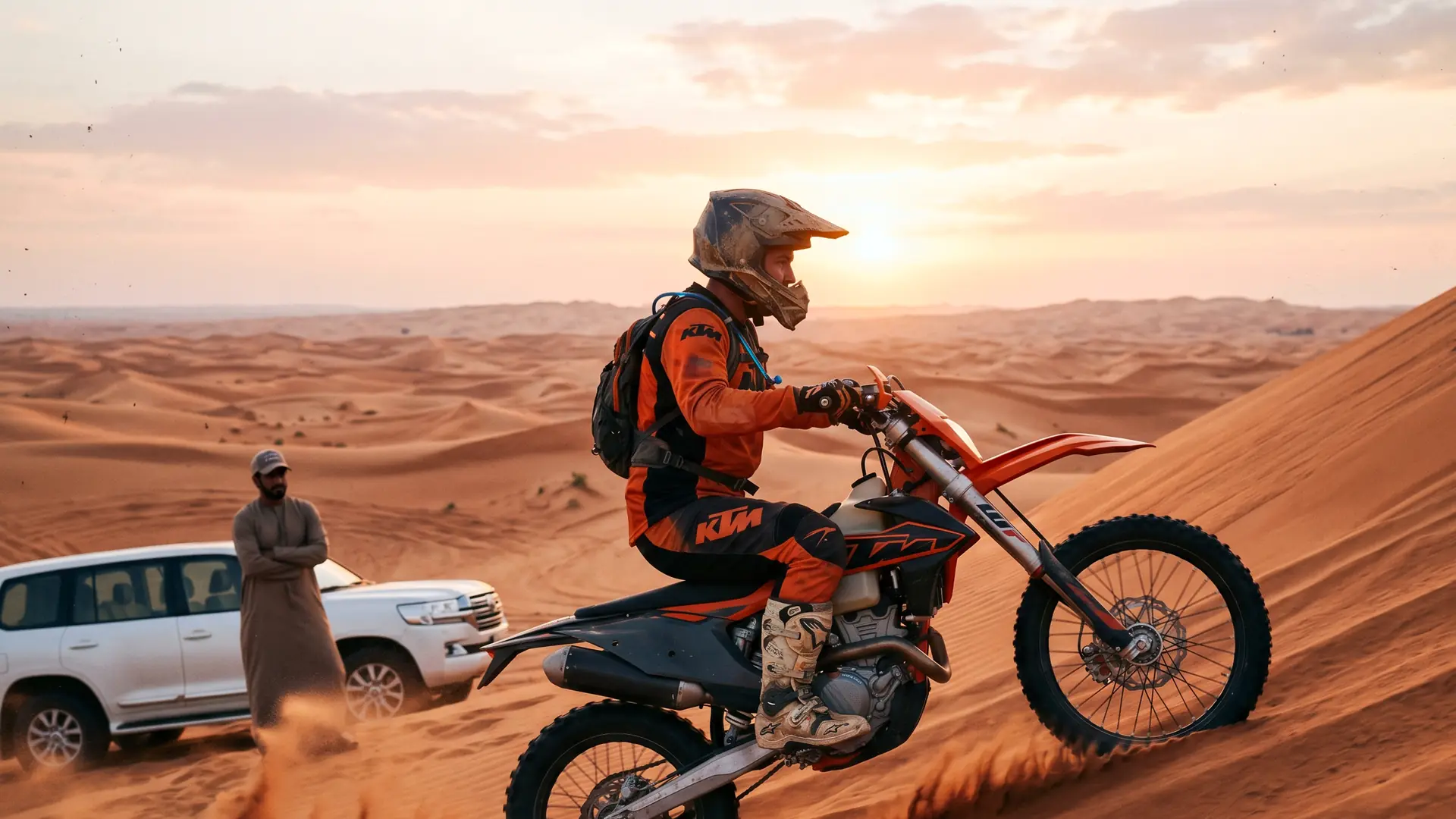 KTM 690 Enduro dirt bike on an advanced desert route outside Dubai