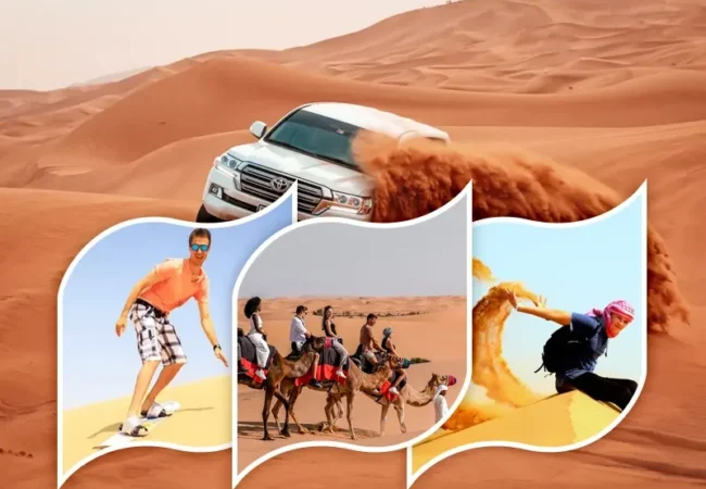 Morning desert safari Land Cruiser on the red dunes outside Dubai